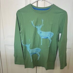 Tea Collection Green Long-Sleeve Tee with Blue Deer Print